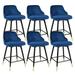 Boowill 25 Swivel Counter Height Bar Stools Set of 6 Blue Velvet Barstools with Low Back and Footrest Modern Upholstered Island Stools