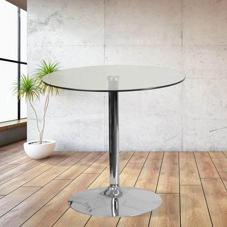 Flash Furniture Hills 31.5 Round Tempered Glass Dining Table with 29 H Chrome Base Clear/Silver