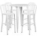 Flash Furniture Tristan Commercial Grade 30 Round White Metal Indoor-Outdoor Bar Table Set with 4 Vertical Slat Back Stools