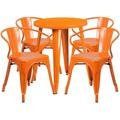 Flash Furniture Chauncey Commercial Grade 24 Round Orange Metal Indoor-Outdoor Table Set with 4 Arm Chairs