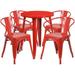 Flash Furniture Chauncey Commercial Grade 24 Round Red Metal Indoor-Outdoor Table Set with 4 Arm Chairs