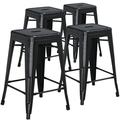 Flash Furniture Kai Commercial Grade 4 Pack 24 High Backless Distressed Black Metal Indoor-Outdoor Counter Height Stool