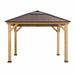 Sunjoy Imani Outdoor Patio 11 ft. x 13 ft. Cedar Framed Gazebo with Brown Steel and Polycarbonate Hip Roof Hardtop