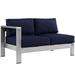 Afuera Living Modern Aluminum Outdoor Left Arm Loveseat in Navy/Silver