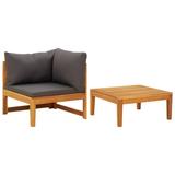 Anself 2 Piece Patio Lounge Set Corner Sofa with Seat Cushion and Back Pillow Acacia Wood Sectional Outdoor Furniture for Patio Backyard Balcony Lawn