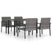 Dcenta Set of 5 Patio Dining Set Glass Tabletop Rectangle Table and 4 Chairs with Cushion Gray Poly Rattan Powder-Coated Steel Frame Outdoor Dining Set for Garden Lawn Courtyard