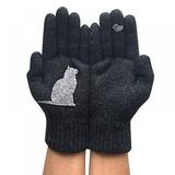 Pretty Comy Cute Cartoon Cat And Bird Printed Gloves Thick Winter Hand Protection Gloves