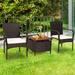 3 PCS Patio Rattan Furniture Bistro Set with Wood Side Table and Stackable Chair