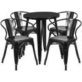 Flash Furniture 24 Round Metal Indoor-Outdoor Table Set with 4 Arm Chairs Black