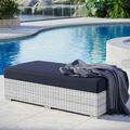 Modway Convene Rectangular Fabric/Rattan Patio Ottoman in Light Gray/Navy