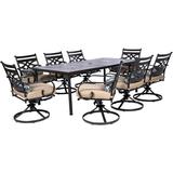 Hanover Montclair 9-Piece Dining Set in Tan with 8 Swivel Rockers and a 42-In. x 84-In. Table