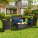 Costway 4PCS Rattan Patio Furniture Set Cushioned Sofa Chair Coffee Table Navy