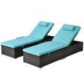 Outdoor Patio Reclining Chairs Clearance 2 PCS Wicker Patio Chaise Lounge Set Outdoor Rattan Lounge Chair with Cushion Side Table&Head Pillow Adjustable Recliners for Pool Backyard Brown J2475