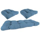 Jordan Manufacturing 3-Piece McHusk Chambray Blue Solid Tufted Outdoor Cushion with 1 Wicker Bench Cushion and 2 Wicker Seat Cushions