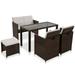 Dcenta 6 Piece Outdoor Dining Set Brown Poly Rattan Glass Top Dining Table with 2 Chairs 2 Ottoman and 2-Seater Bench Cushioned Sectional Conversation Set Patio Garden Furniture