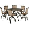 Hanover Fontana 7-Piece High-Dining Set with 6 Counter-Height Swivel Chairs and a 56-in. Cast-Top Table