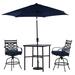 Hanover Montclair 3-Piece High-Dining Set in Navy Blue with 2 Swivel Chairs 33-Inch Square Table and 9-Ft. Umbrella