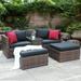 Patio PE Wicker Furniture Set SYNGAR Outdoor 5 PCS Rattan Conversation Sofa Set Sectional Furniture Set with Cushioned Chair Glass Table & Ottoman for Backyard Patio Deck Poolside Brown D1054