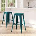 Merrick Lane Metal 30 Bar Height Stool with Distressed Kelly Blue Powder Coated Finish and Integrated Floor Glides