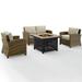 Afuera Living Transitional 4 Piece Patio Fire Pit Sofa Set in Brown and Sand