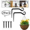 LNKOO Durable Forged Wrought Iron Wall Mountable 5.76 Inch Bracket with Curved Hook for Planters Lanterns and Bird Feeders 2 Pack Black