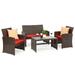 Best Choice Products 4-Piece Outdoor Wicker Patio Conversation Furniture Set w/ Table Cushions - Brown/Red