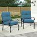 SOLAURA Outdoor Patio Metal Dining Chairs Set of 2 with Peacock Blue Cushions