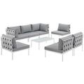 Modern Contemporary Urban Design Outdoor Patio Balcony Eight PCS Sectional Sofa Set Grey White Gray Rattan