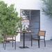 Merrick Lane Three Piece Faux Teak Patio Dining Set for Indoor and Outdoor Use - 30 Square Table and Two Club Chairs with Arms