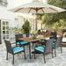 Costway 7PCS Patio Rattan Dining Chair Table Set W/ Cushion & Hole Turquoise