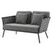 Lounge Loveseat Sofa Grey Gray Aluminum Metal Fabric Modern Contemporary Outdoor Patio Balcony Cafe Bistro Garden Furniture Hotel Hospitality