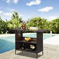 Ktaxon Outdoor Wicker Bar Table 2 Storage Shelves for Beverage Wicker Counter Table All Weather Rattan Bistro Conversation Table Iron Frame Brown