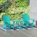 Garden 3-Piece Patio Adirondack Chair with Round Accent Side Table Set Turquoise