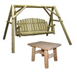 Lakeland Mills Country Cedar Outdoor Porch Swing and Stand Set with End Table