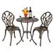 3 Pcs Tulip Bistro Set Outdoor Cast Aluminum Arm Dining Chairs Set of 2 Patio Bistro Chairs and 1Coffee Table