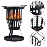 Dcenta 2-in-1 Outdoor Fire Pit Basket with Cooking Grid Wood Burning Steel Firepit Log Grate Black for BBQ Camping Backyard Garden Beaches Park