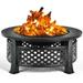 Topbuy 3-in-1 Round Fire Pit Set 32 Inch Round Wood Burning Firepit Table Multifunctional Metal Firepit Stove