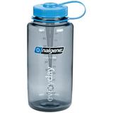 Nalgene 32 oz Gray and Blue Plastic Water Bottle with Wide Mouth and Screw Cap