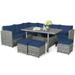 Resenkos Outdoor Sectional Patio Furniture 7 Pieces Set with Dining Table Wicker Patio Conversation Set Navy Cushions