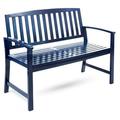 Noble House Loja Modern Outdoor Acacia Wood Bench in Navy Blue Finish