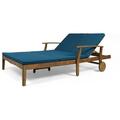Afuera Living Double Lounge for Yard and Patio in Teak with Blue Cushions