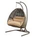 Island Gale Upgraded Luxury Double Seat Outdoor Patio Hanging Wicker Swing Chair W/Cushion and U Shape Base (Charcoal or Latte Color Option))