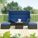 Outdoor Wicker Furniture Set with Canopy 4 Pieces Daybed Sunbed Set with Ottomans and Coffee Table Cushioned Sectional Sofa Set Conversation Chair Set for Backyard Balcony Poolside Blue D6273