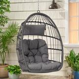 Hanging Egg Chair Indoor Outdoor Swing Egg Chair Without Stand Wicker Hammock Chair Swing with Cushion & Hanging Chain Hanging Lounge Chair for Patio Backyard Balcony Garden Bedroom