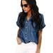 Running Shirt Womens Soft Short Women Jacket Blue Casual Blouse Sleeve Jean Denim Shirt Button Tops Baseball T