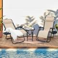 Homall Outdoor Zero Gravity Chair Folding Recline Patio Portable Lounge Chairs Set of 3 with Cupholder and Table Beige