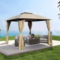 CoSoTower 10x10 Ft Outdoor Patio Garden Gazebo Canopy Outdoor Shading Gazebo Tent With Curtains