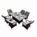 Direct Wicker 7 Piece 6-Seat PE Rattan Wicker Outdoor Patio and Garden Rectangular Fire Pit Dining Table Chair Set