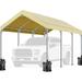 FINFREE 10 x 20 ft Carport Metal Car Canopy Adjustable Height Garage Shelter for Outdoor Beige
