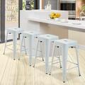 Metal Bar Stools Set of 4 Counter Height Stackable Barstools 24 inch Indoor Outdoor Backless Patio Bar Stool Kitchen Dining Stool 330Lbs WHITE